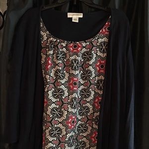 Blue Cardigan with Abstract Top